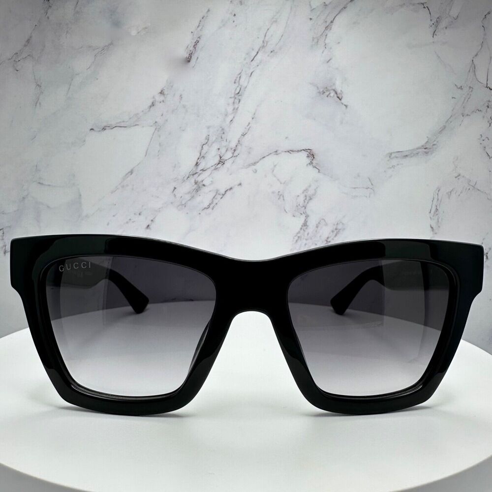 New GUCCI Sunglasses Black Gold Interlocking GG Logo 54-19-140 mm - Picture 2 of 16